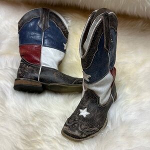 Roper Kids boy girl Western Cowboy Boots distressed leather sz 12 Star Design